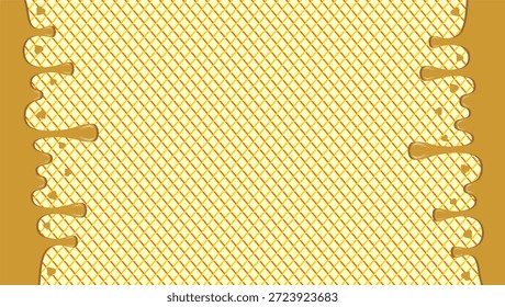 Ilustración Abstractas de goteo de chocolate caliente. Goteo de chocolate ondulado sobre fondo de gofre. Ilustración de helado goteando. Ilustración vectorial de goteo de choco ondulado.