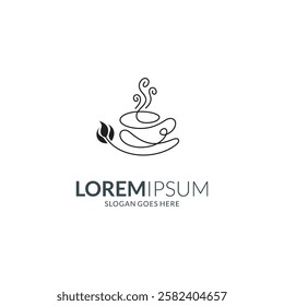 abstract hot coffee cup in continuous line logo design style