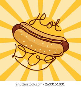 Abstract Hot dog vector retro background with letter hot dog. vector illustration