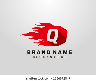 Abstract Hot Fire Flame Q Letter Logo Design. 
