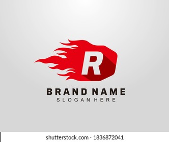 Resumen Diseño de Logotipo de Llama de Fuego Caliente R Carta. 