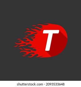 Abstract Hot Fire Flame T Letter Logo vector design template.