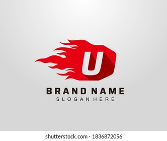 Abstract Hot Fire Flame U Letter Logo Design. 