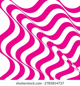 Abstract hot pink and white optical illusion background. Psychedelic distorted wavy stripes vector illustration