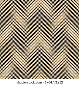 Abstract hounds tooth pattern vector in gold and black. Seamless diagonal check plaid for jacket, coat, skirt, dress, or other modern autumn winter textile print.