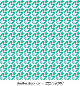 Abstract Houndstooth Stars Geometric Checkered Trendy Retro Style Seamless Pattern Stylish Fashion Colors Perfect for Allover Fabric Print or Wrapping Paper Tiffany Blue Orange Tones