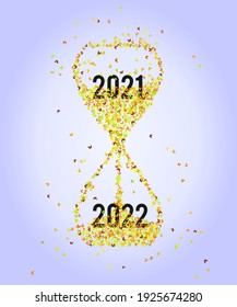 Abstract hourglass with butterflies, concept New Year 2022