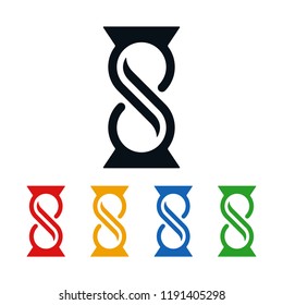 Abstract hourglass with infinity theme on white background. Icon design about time.