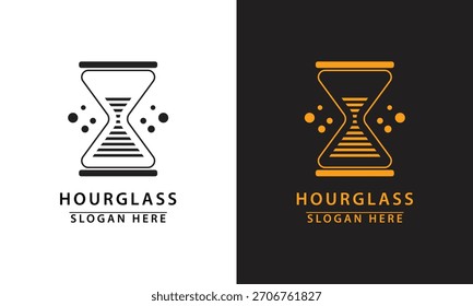 Logotipo Abstractas de reloj de arena con líneas Horizontales que representan el flujo de arena. Simboliza el tiempo, la velocidad, la fecha límite y la tecnología digital.