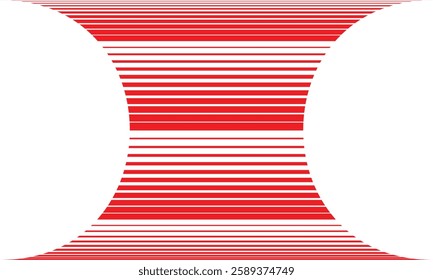 Abstract Hourglass-Like Design with Horizontal Lines on a White Background, Creating a Minimalist and Futuristic Optical Illusion Pattern