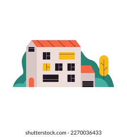 Abstract house building. Doodle architecture construction, cartoon urban real property estate. Vector illustration