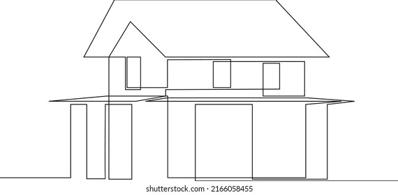 Abstraktes Haus im Strangezeichner Stil. Immobilien minimalistische schwarze lineare Skizze einzeln auf weißem Hintergrund. Vektorgrafik
