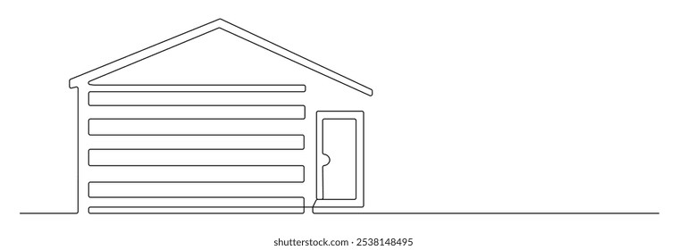 Casa abstrata em estilo de desenho de arte de linha contínua. Casa de campo familiar minimalista design linear preto isolado no fundo branco. Ilustração vetorial