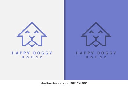 Abstract House and Doggy with Smile Expression, Simple, Minimalist Logo Design Illustration.