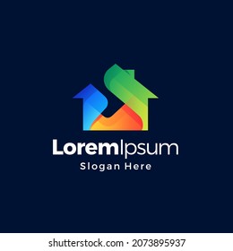 Abstract House Gradient Colorful Logo. Branding for Creative Business, Advertising, Real Estate, Mall, Start Up, Media, Gallery Studio, etc. Premium Vector Logo Template Design