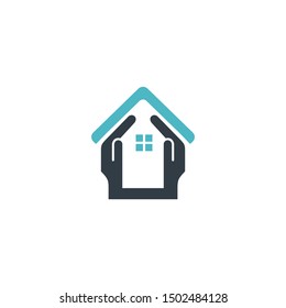 Abstract house hands logo design. for protection home realty business logotype, icon, vector