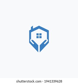 Plantilla de diseño del logotipo de manos de la casa abstractas. Señal de propiedades premium.