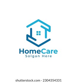 Abstract house hands logo design template. Premium real estate sign. Universal protection care home realty business vector icon. Negative space idea logotype