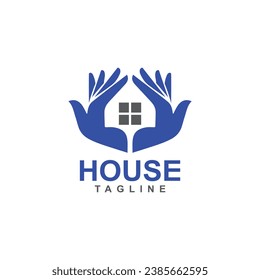 Abstract house hands logo design template. Premium real estate sign. Universal protection care home realty business vector icon. Negative space idea logotype