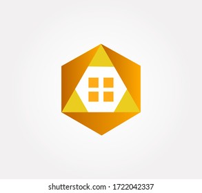 Logo hexagonal casa abstracta. Inmobiliaria e inmueble seña moderna.