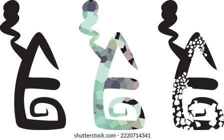 Abstract House Icons Isolated On A White Background - Three Options. Stylized Bizarre Houses In A Green And Black Key For Logos, Fabric Products, Prints, Textile, Emblems, Web, Advertizing, Etc. 