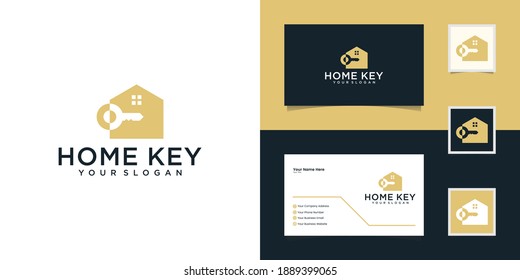 Abstract house with key logo design template and business card