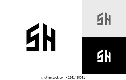Abstract house with letter SH monogram logo design vector