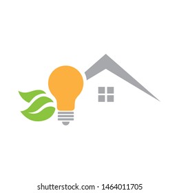 abstract house, light bulb and green leaves, vector logo icon