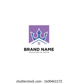 abstract house logo and crown vector template