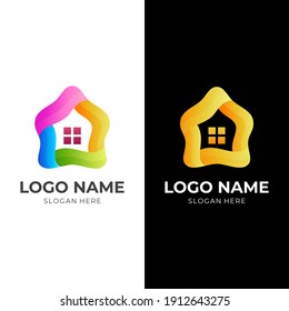 abstract house logo design with 3d  colorful style