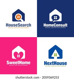 Resumen de la colección de diseño del logo de la casa con cuatro conceptos diferentes.
