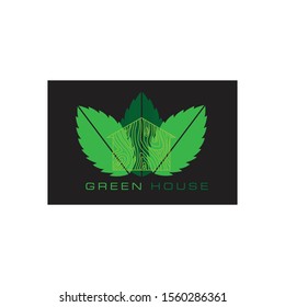abstract house logo design with leaf background