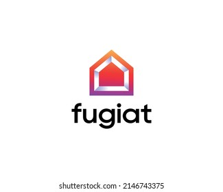 Plantilla de diseño del logotipo de la casa abstracta. Signo vectorial inmobiliario de gradiente brillante. Logotipo de seguridad residencial inteligente. Ilustración vectorial.