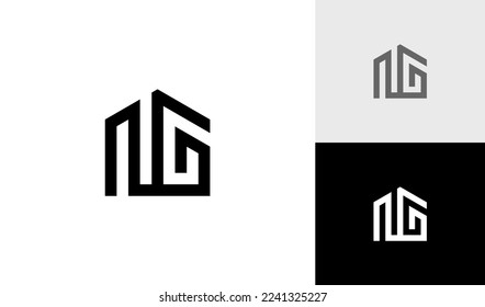 Abstract house logo with letter NG monogram logo design vector