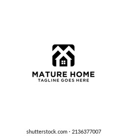 Abstract house logo in square frame geometric home building icon for real estate and architecture business branding