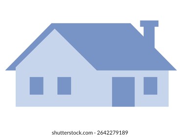 Abstract house on white background with chimney and windows. Simple flat illustration of building for city landscape or architectural design.