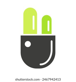 Abstract house plant inrounded pot from indoor garden, black and green line icon vector illustration