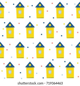Abstract house seamless pattern background. Childish handmade craft for design card, new year wallpaper, christmas album, invitation, holiday wrapping paper, textile fabric, bag print, t shirt etc.