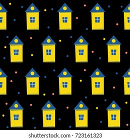 Abstract house seamless pattern background. Childish handmade craft for design card, new year wallpaper, christmas album, invitation, holiday wrapping paper, textile fabric, bag print, t shirt etc.