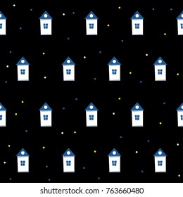 Abstract house seamless pattern background. Childish handmade craft for design card, new year wallpaper, christmas album, invitation, holiday wrapping paper, textile fabric, bag print, t shirt etc.