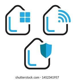 Abstract house security services logo set. House icon with shield security service logo