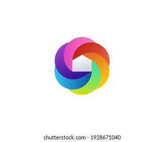 Abstract house shutter logo icon design modern illustration. Home mansion property vibrant gradient vector emblem sign symbol mark logotype.