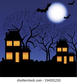abstract house silhouette making a dark halloween night