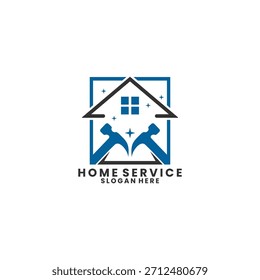 abstract house with square and hammer logo design. Creative Home service and repair logo design vector template