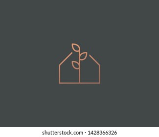 Abstract house tree logo design. Home leaf vector icon logotype