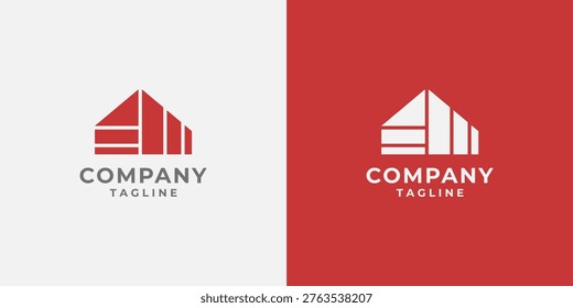 Abstract house or warehouse logo template. Simple and modern house building logo design. Home building  logo vector symbol. Creative logo for real estate, architecture, apartment, construction, properti business or company.