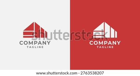 Abstract house or warehouse logo template. Simple and modern house building logo design. Home building  logo vector symbol. Creative logo for real estate, architecture, apartment, construction, properti business or company.