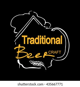 Abstract house-mug on black background. Beer craft. Vector logo template.