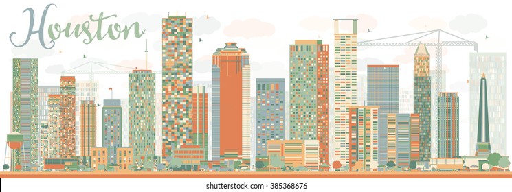 Abstract Houston Skyline with Color Buildings Sky. Vector Illustration. Business Travel and Tourism Concept with Modern Buildings. Image for Presentation Banner Placard and Web Site.