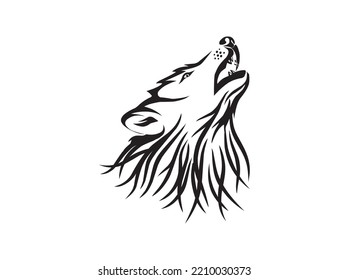 abstract howling wolf hand drawing, wolf head in black color